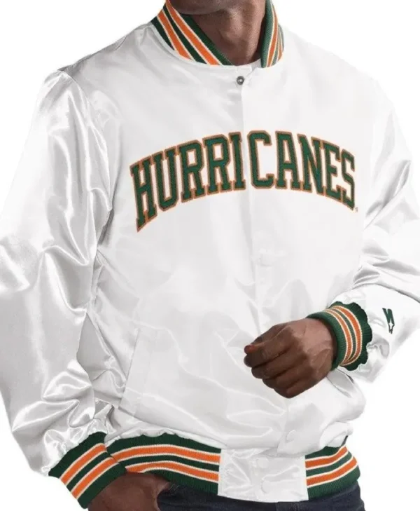 Miami Hurricanes White Satin Bomber Jacket