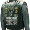 Milwaukee Bucks Pro Standard Green Remix Varsity Full-zip Jacket Back