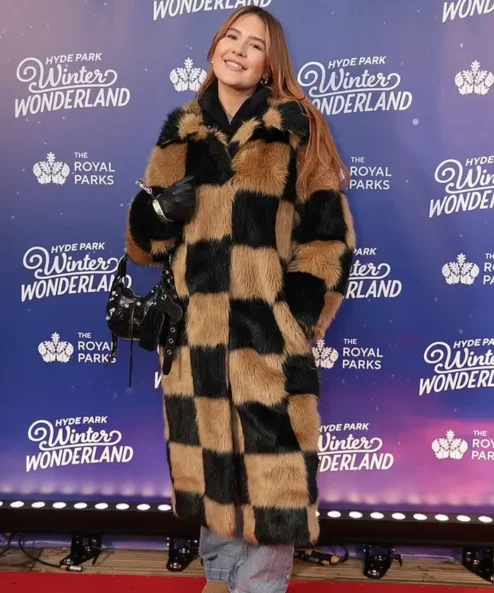 Mimi Webb Black And Brown Checked Fur Coat