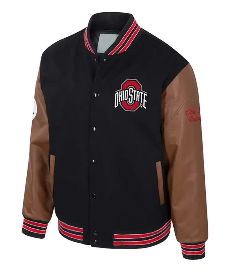 Ohio State Buckeyes Black and Brown Letterman Jacket