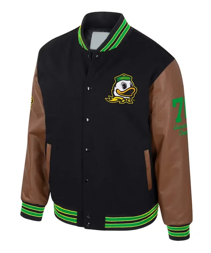 Oregon Ducks Navy and Brown Letterman Jacket
