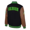 Oregon Ducks Navy and Brown Letterman Jacket Back
