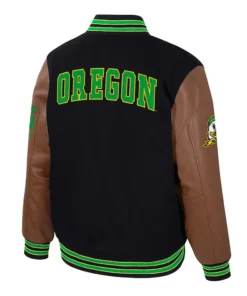 Oregon Ducks Navy and Brown Letterman Jacket Back