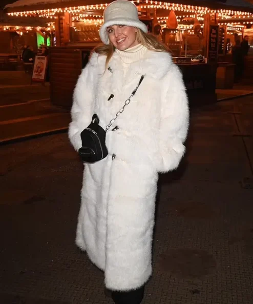 Perrie Edwards Winter Wonderland Fur White coat