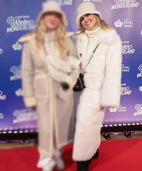 Perrie Edwards Winter Wonderland Fur White coat Side