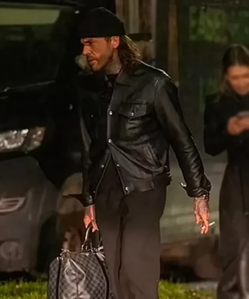 Pete Wicks Black Leather Jacket Side