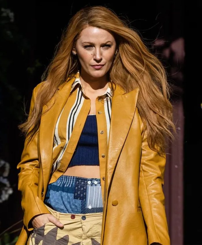 It Ends with Us Blake Lively Leather Yellow Jacket