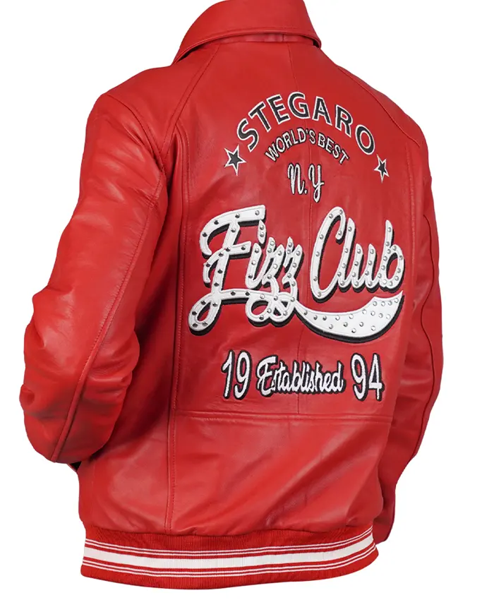Shop Stegaro Fizz Club Bomber Red Leather Jacket