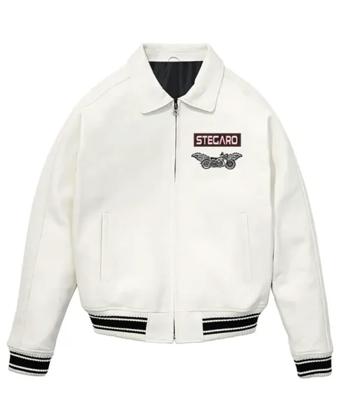Stegaro Bomber White Leather Jacket