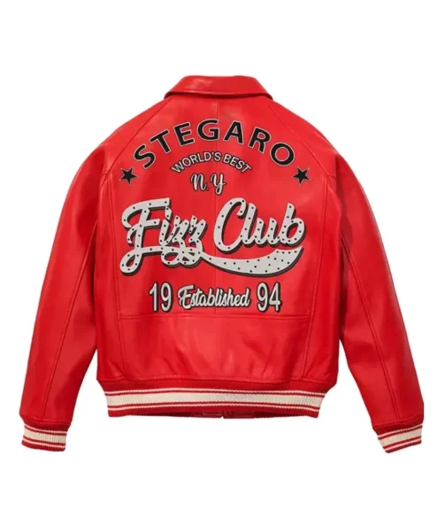 Stegaro Fizz Club Bomber Red Leather Jacket