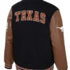 Texas Longhorns Black and Brown Letterman Jacket Back
