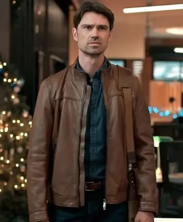 The Christmas Charade Corey Sevier Brown Leather Jacket