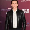 Tom Holland Spider Man No Way Home Movie Event Black Leather Jacket