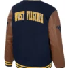 West Virginia Mountaineers Black and Brown Letterman Jacket Back