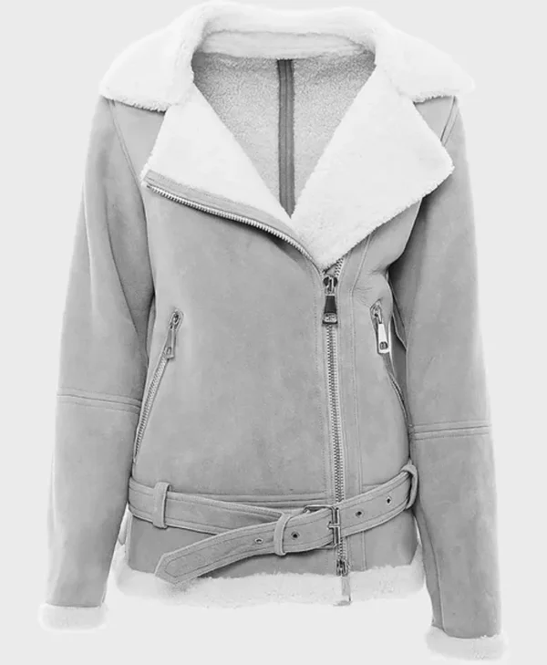 Women’s Grey Suede Shearling Jacket