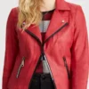 Women’s Vex Zipper Trim Red Leather Jacket