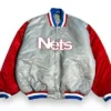 90’s New Jersey Nets Gray and Red Satin Varsity Jacket