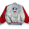 90’s New Jersey Nets Gray and Red Satin Varsity Jacket Back