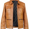 Aaron Taylor-Johnson Brown Leather Jacket Front