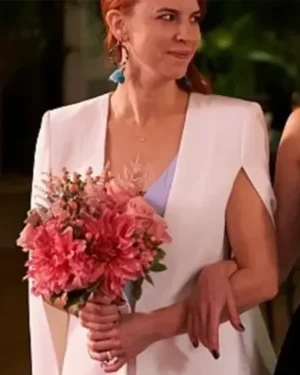 Anne Carlson Workin’ Moms S02 White Cape Sleeve Blazer