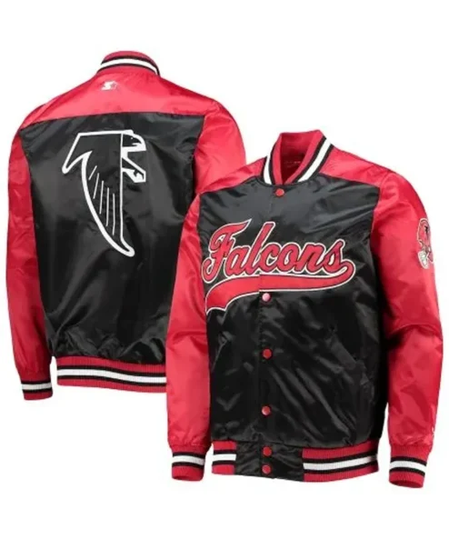 Atlanta Falcons Dennie Red and Black Satin Varsity Jacket