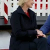 Beth Broderick Holiday Mismatch Blue Wool Trench Coat