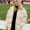 Brittany Mahomes Chiefs Beige Puffer Jacket