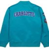 Charlotte Hornets Vintage Aqua Lightweight Satin Bomber Jacket Back