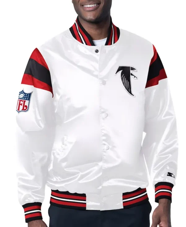 Davin Atlanta Falcons White and Red Satin Varsity Jacket