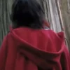 Death of a Unicorn Jenna Ortega Red Hooded Jacket Back