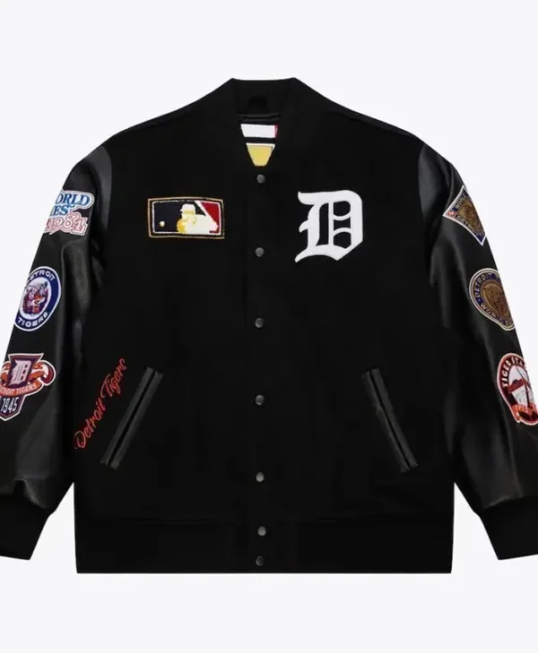 Detroit Tigers Black Out Vintage Logo Varsity Jacket