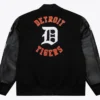 Detroit Tigers Black Out Vintage Logo Varsity Jacket Back