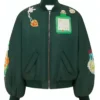 Drew Barrymore Show Printed Bomber Green Jacket