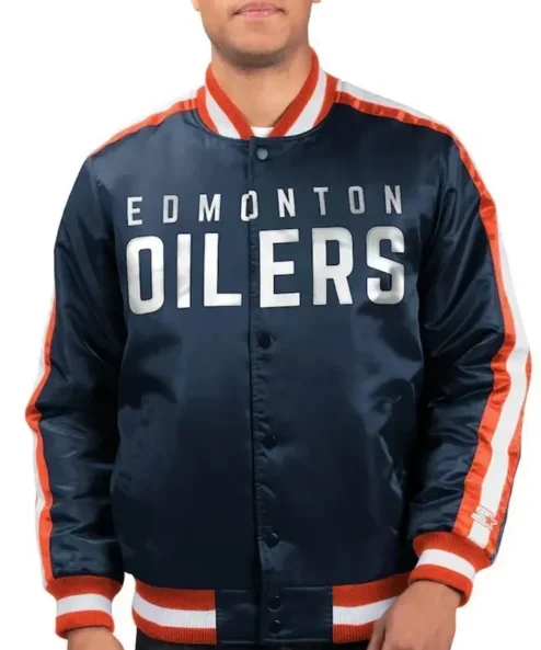 Edmonton Oilers O-Line Navy Satin Varsity Jacket