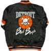 Home Game Detroit Bad Boys Black Satin Jacket Back