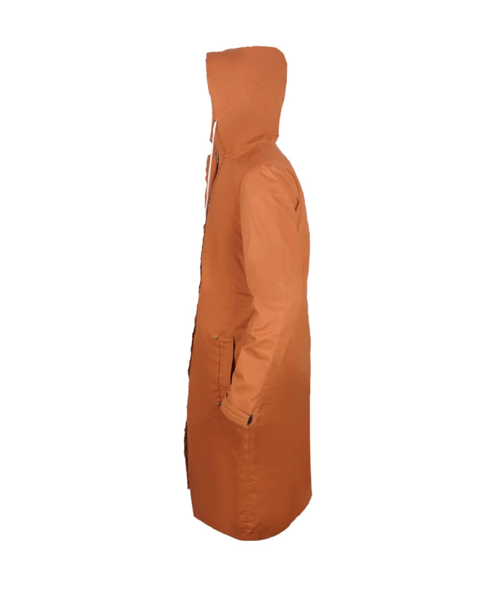 Saint Pierre brown jacket inspired by Josephine Jobert with a practical hooded design
