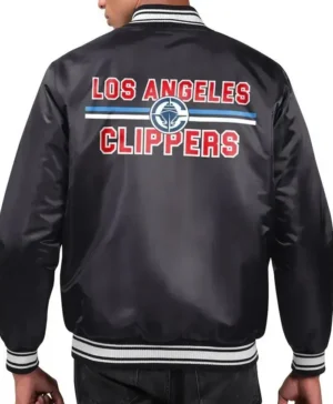 LA Clippers Printed Team Varsity Black Satin Jacket Back