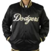 LA Dodgers Gold Patches Black Satin Varsity Jacket