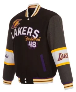 LA Lakers Black and Charcoal Wool Varsity Jacket
