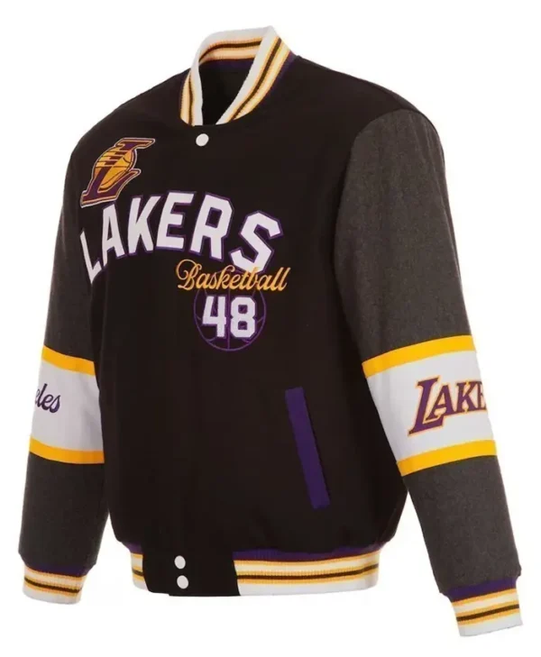 LA Lakers Black and Charcoal Wool Varsity Jacket