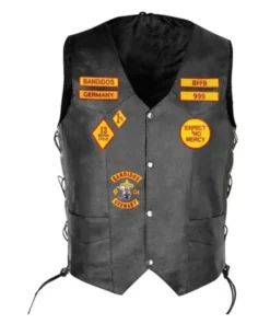 Men Bandidos Black Leather Vest