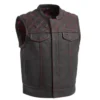 Men Black Diamond Black Leather Vest