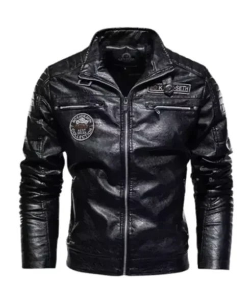 Men Motorcycle Windbreaker Slimfit Black Leather Jacket