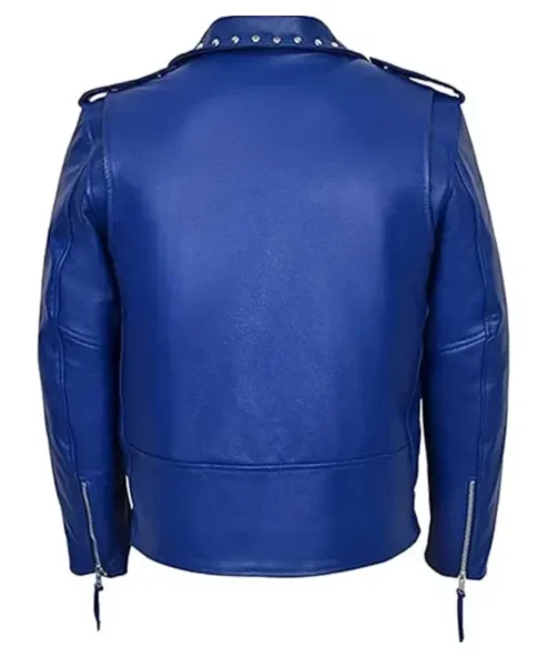 Men’s Classic Motorcycle Blue Studded Leather Jacket