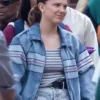 Millie Bobby The Electric State Brown Stripe Denim Jacket