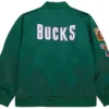 Milwaukee Bucks Vintage Green Satin Zip Bomber Jacket Back