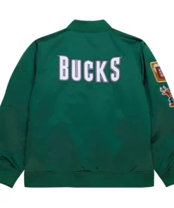 Milwaukee Bucks Vintage Green Satin Zip Bomber Jacket Back