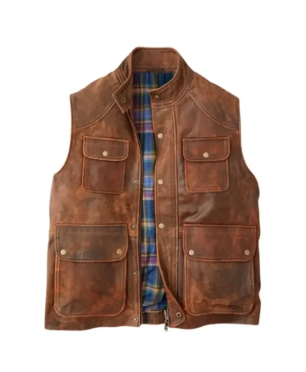 Missoula Leather Cargo Brown Leather Vest