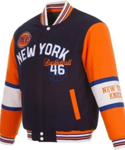 NY Knicks Navy and Orange Varsity Wool Jacket