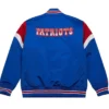 New England Patriots Cooperstown Full-Snap Blue Satin Varsity Jacket Back